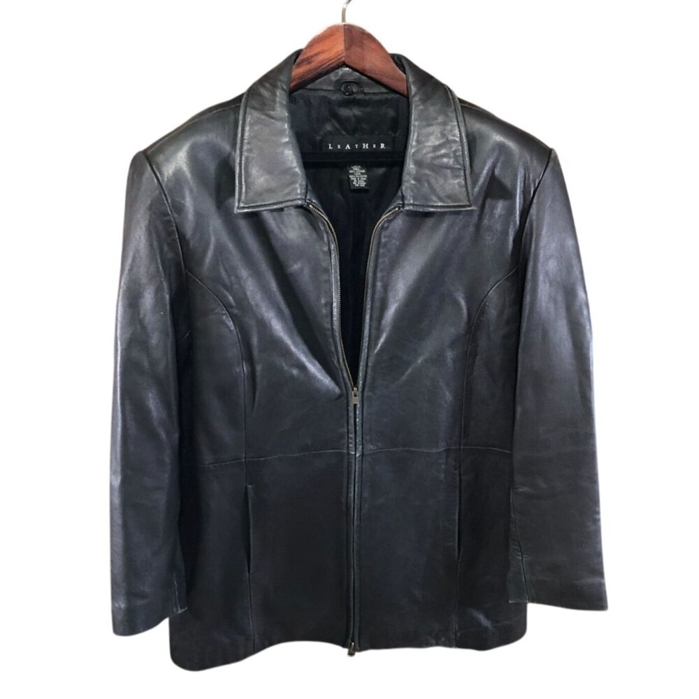 Leather Elements Women's Leather Jacket Large Black Full Zip Classic Biker